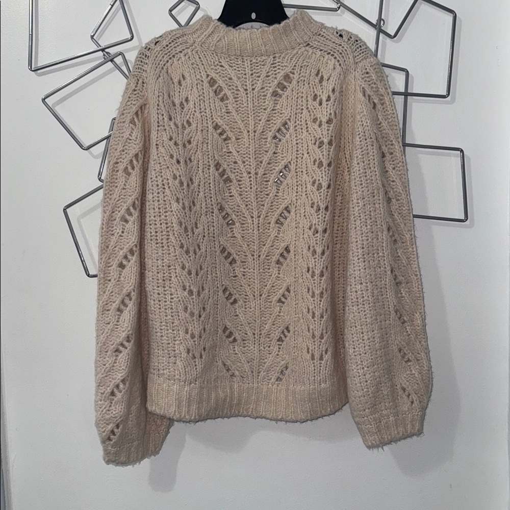 Point Sur Alpaca & Wool Pointelle Knit Mock Neck Sweater in Cream Women's Large - Picture 4 of 6